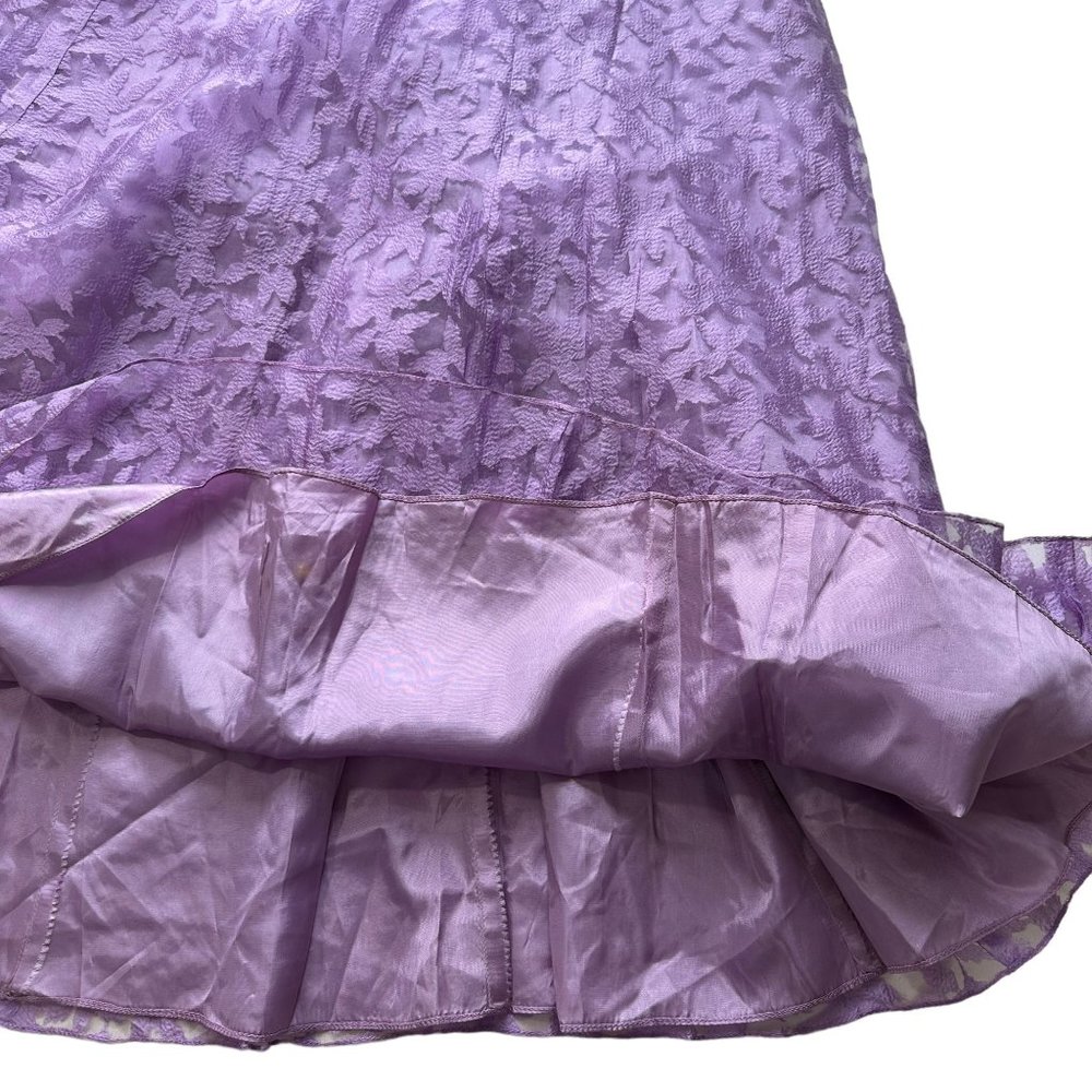 Vtg 1970s Large Lilac Purple Sheer Floral Chiffon Modest Short Sleeve Prom Dress - Picture 10 of 15